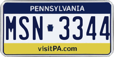 PA license plate MSN3344