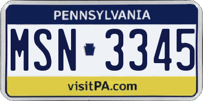 PA license plate MSN3345