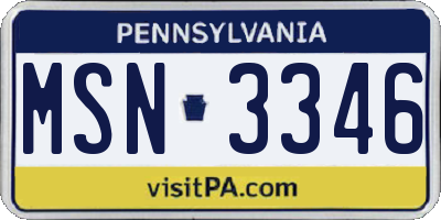 PA license plate MSN3346