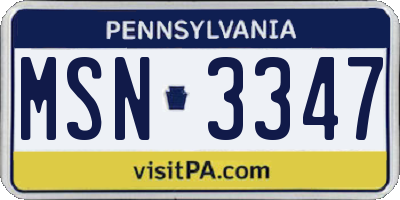 PA license plate MSN3347