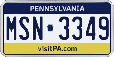 PA license plate MSN3349