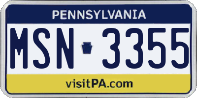 PA license plate MSN3355