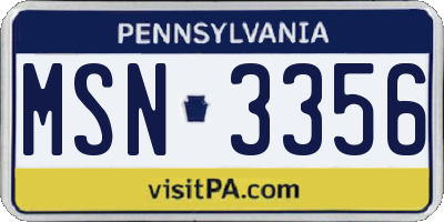 PA license plate MSN3356