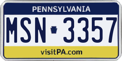 PA license plate MSN3357