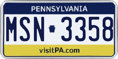 PA license plate MSN3358