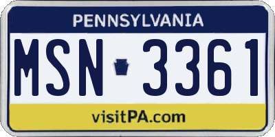 PA license plate MSN3361