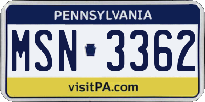 PA license plate MSN3362