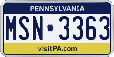 PA license plate MSN3363