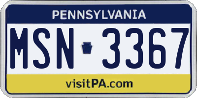 PA license plate MSN3367