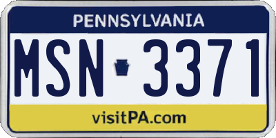 PA license plate MSN3371