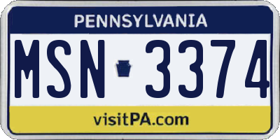 PA license plate MSN3374
