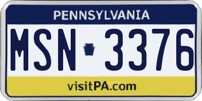 PA license plate MSN3376