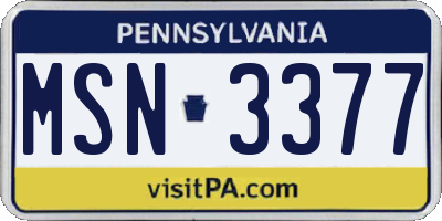 PA license plate MSN3377