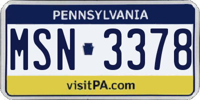 PA license plate MSN3378