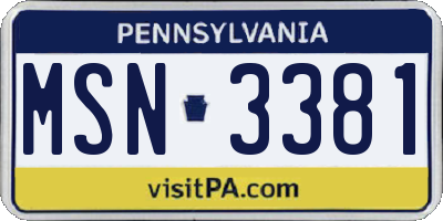 PA license plate MSN3381
