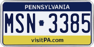 PA license plate MSN3385