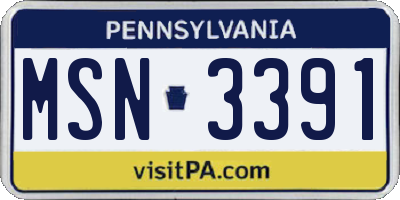 PA license plate MSN3391