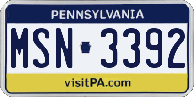 PA license plate MSN3392