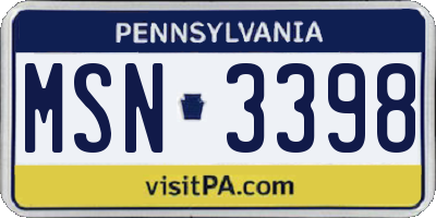 PA license plate MSN3398