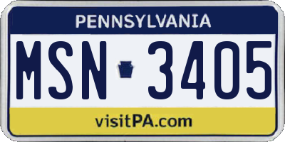 PA license plate MSN3405