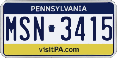 PA license plate MSN3415