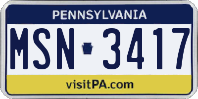 PA license plate MSN3417