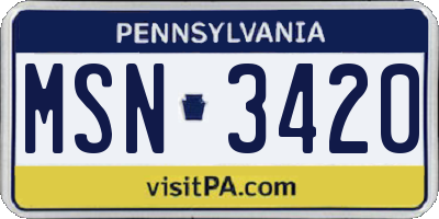 PA license plate MSN3420