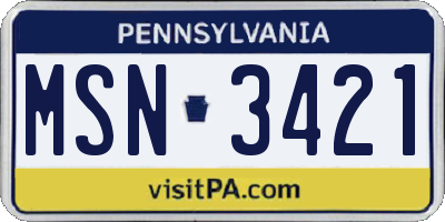 PA license plate MSN3421