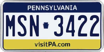 PA license plate MSN3422