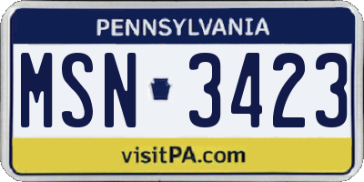 PA license plate MSN3423