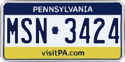 PA license plate MSN3424