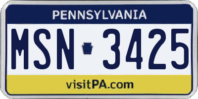PA license plate MSN3425