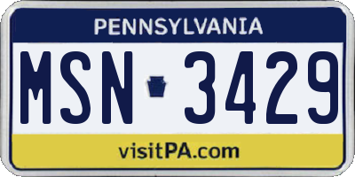PA license plate MSN3429