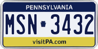 PA license plate MSN3432
