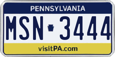 PA license plate MSN3444