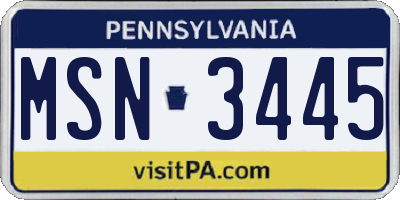 PA license plate MSN3445