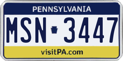PA license plate MSN3447