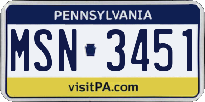 PA license plate MSN3451