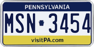 PA license plate MSN3454