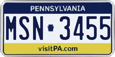 PA license plate MSN3455