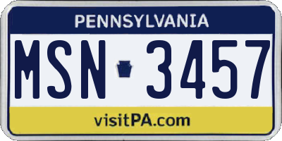 PA license plate MSN3457