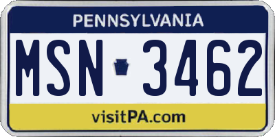 PA license plate MSN3462