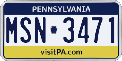 PA license plate MSN3471