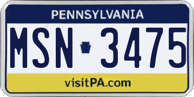 PA license plate MSN3475