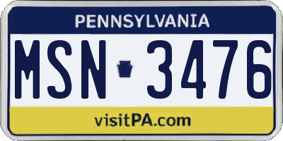 PA license plate MSN3476