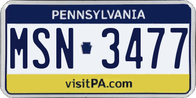 PA license plate MSN3477
