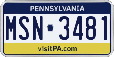 PA license plate MSN3481
