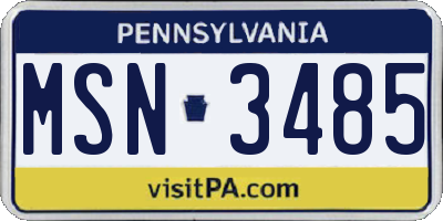PA license plate MSN3485