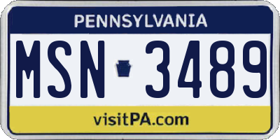 PA license plate MSN3489