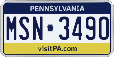 PA license plate MSN3490